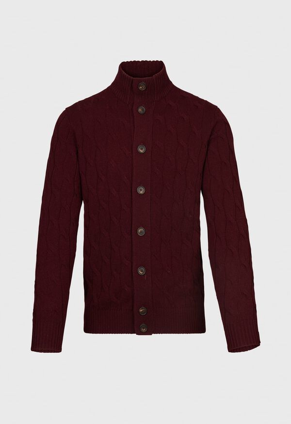 Paul Stuart Wool and Cashmere Blend All Over Cable Button Front Cardigan, image 1