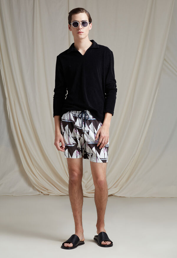 Paul Stuart Johnny Collar Cotton Terry Pullover, image 4
