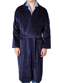Paul Stuart Navy Terry Cotton Velour Robe, thumbnail 1