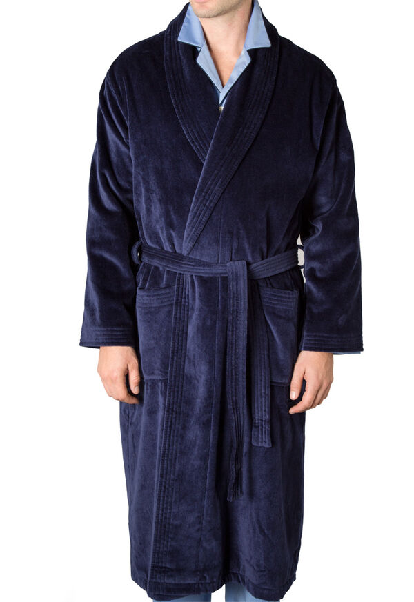 Paul Stuart Navy Terry Cotton Velour Robe, image 1