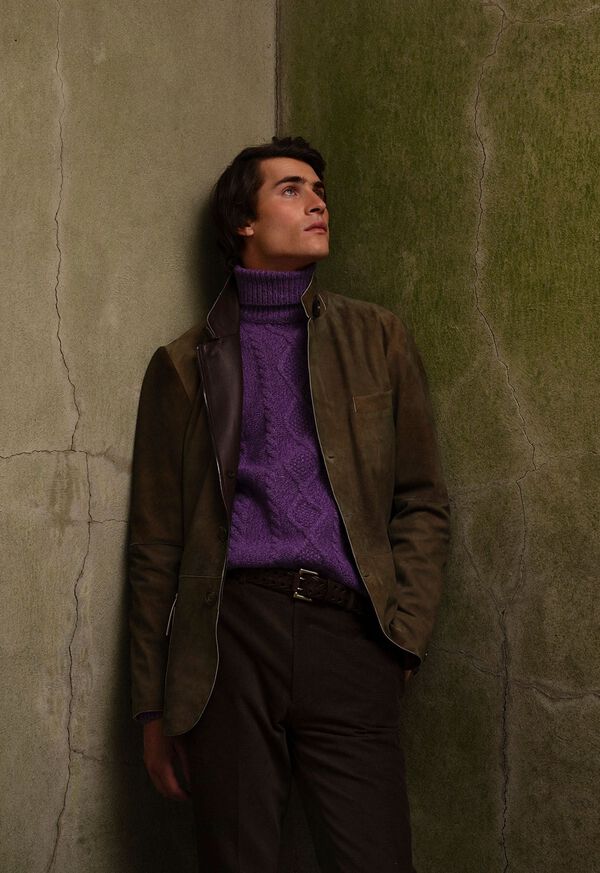 Paul Stuart Olive Suede Raw Cut Jacket Look, image 1
