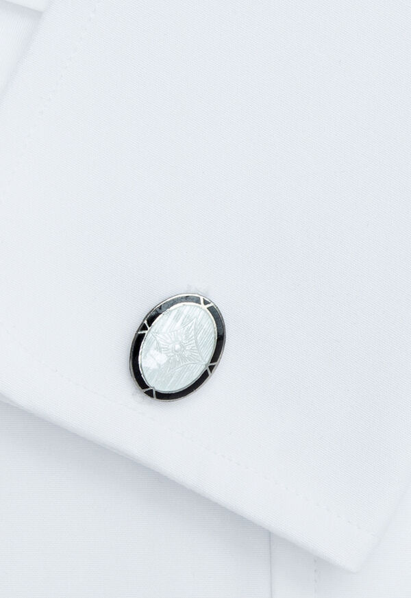 Paul Stuart Double Oval Sterling Silver and Enamel Cufflinks, image 2