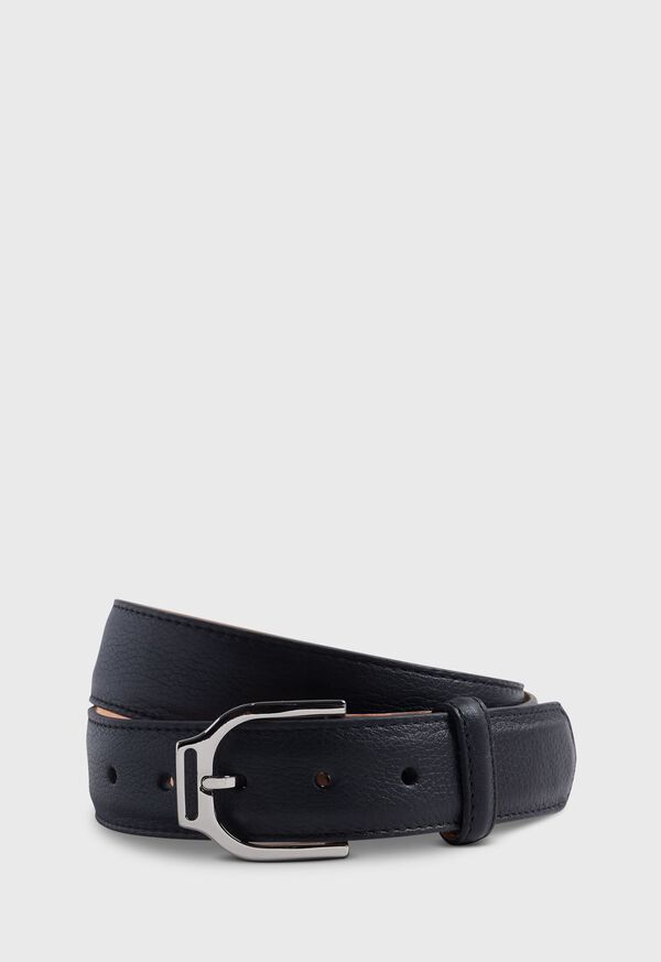 Pebble Leather Belt with Polished Silver Buckle