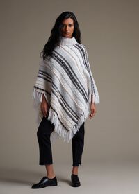 Paul Stuart Knit Jacquard Poncho with Fringe, thumbnail 3