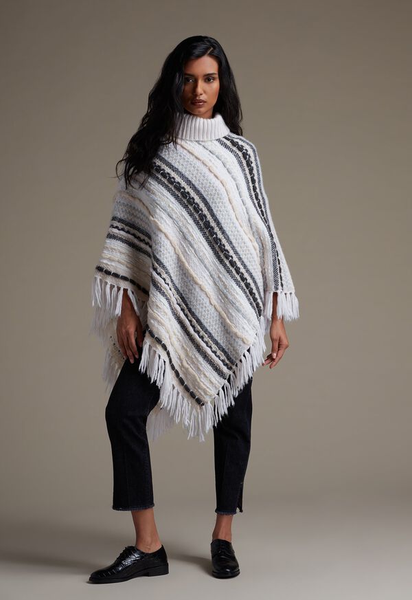 Paul Stuart Knit Jacquard Poncho with Fringe, image 3