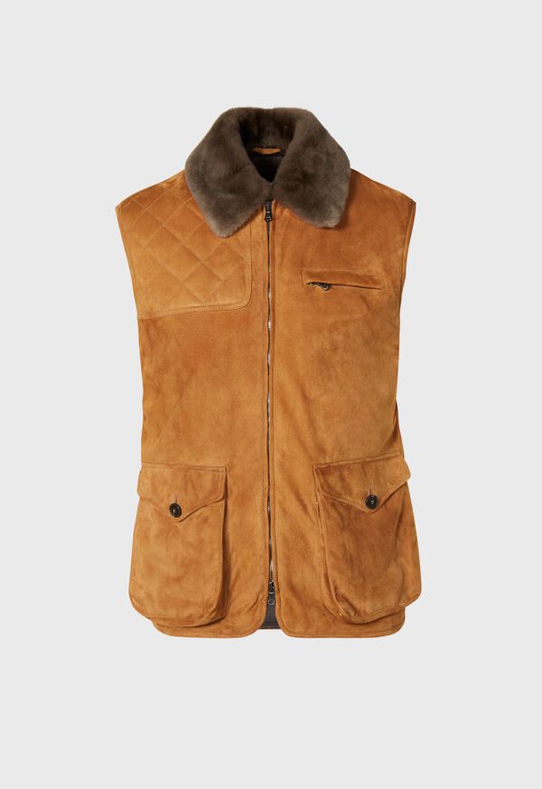 Paul Stuart Suede Vest with Beaver Fur Collar, image 1