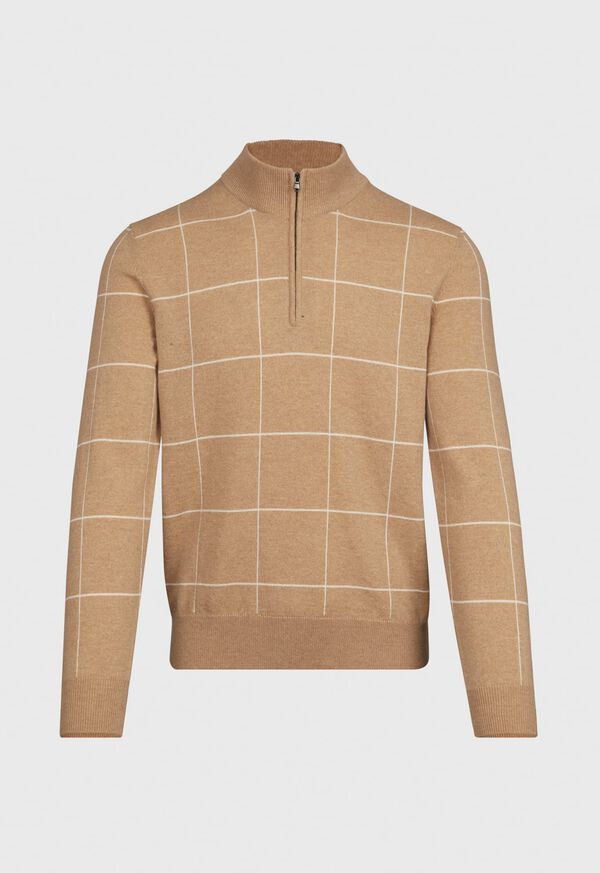 Paul Stuart 1/4 Cashmere Zip Windowpane Sweater, image 1