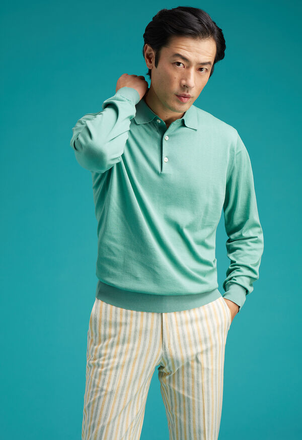 Paul Stuart Long Sleeve Cotton Polo Shirt, image 2