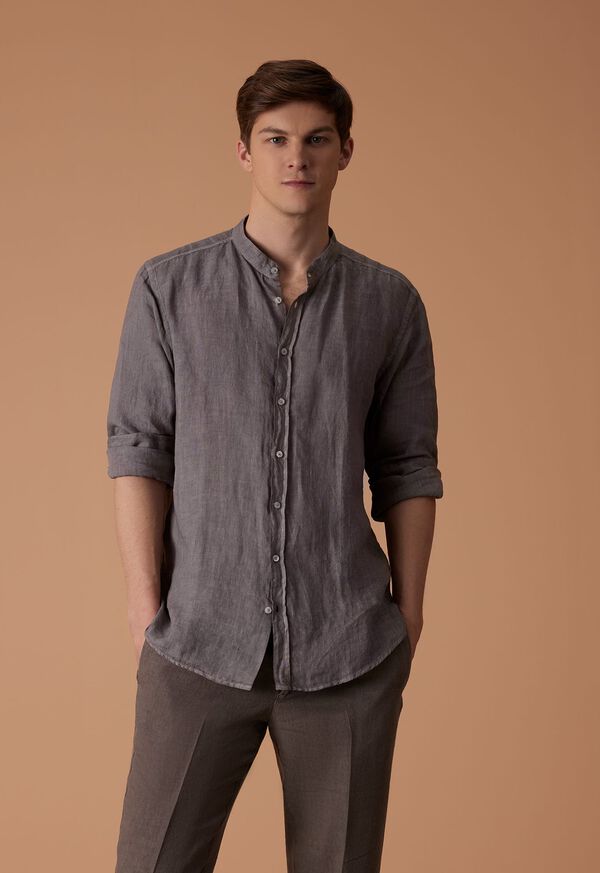 Paul Stuart Band Collar Washed Linen Shirt, image 2