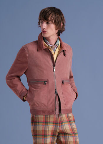 Paul Stuart Suede Zip Jacket with Leather Trim