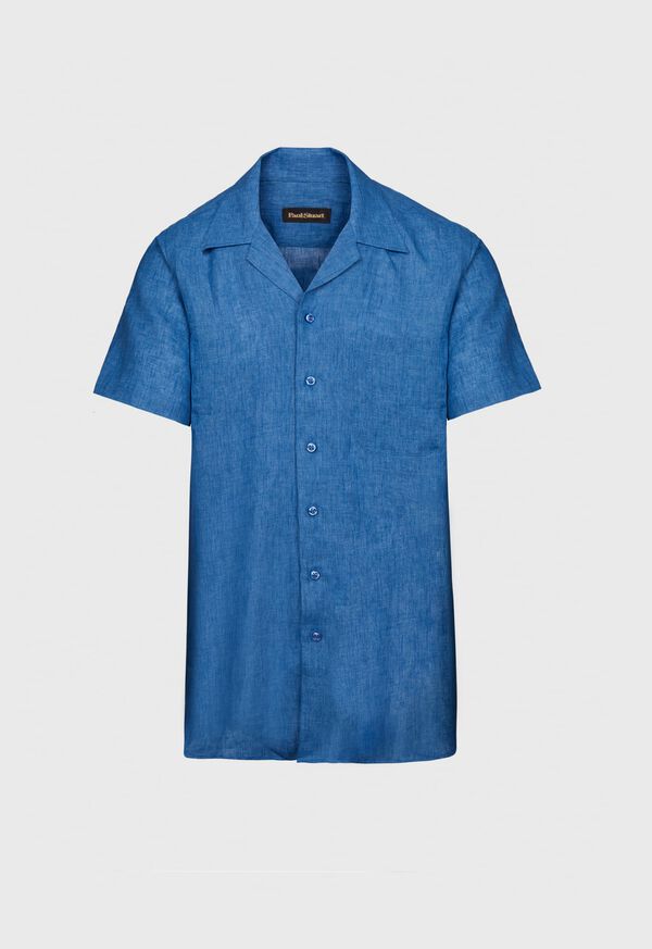 Paul Stuart Blue Linen Camp Shirt, image 1