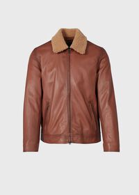 Paul Stuart Leather Bomber Jacket with Removable Shearling Collar, thumbnail 1