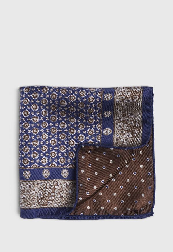 Paul Stuart Medallion Reverse to Dot Pocket Square
