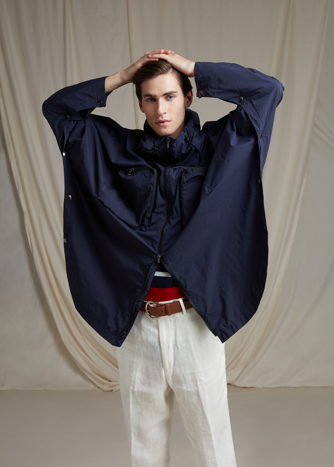 Navy cape jacket store