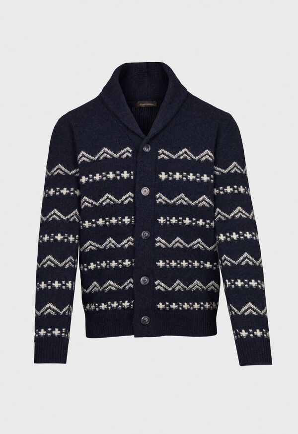 Paul Stuart Wool and Cashmere Blend Blend Jacquard Button Front Cardigan, image 1