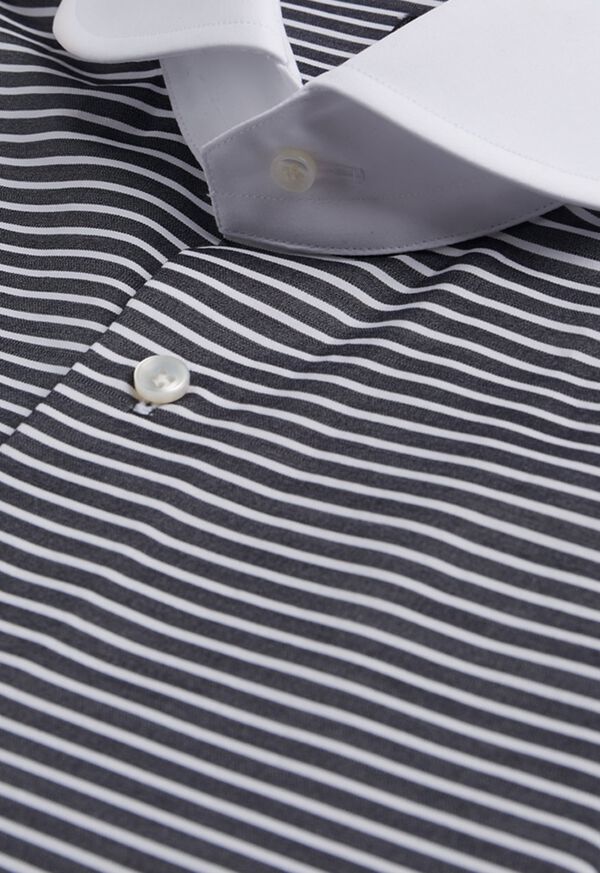 Paul Stuart Black & White Horizontal Stripe White Round Collar Shirt, image 3