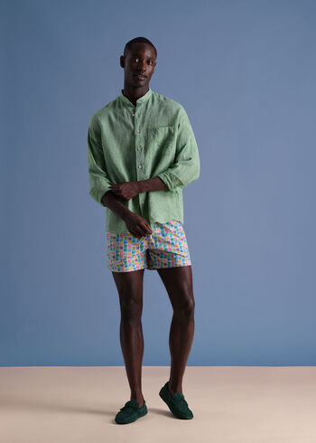 Paul Stuart Washed Linen Stand Collar Shirt