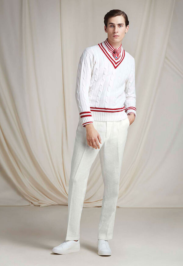 Paul Stuart Red Stripe Cable Knit Tennis Sweater, image 4