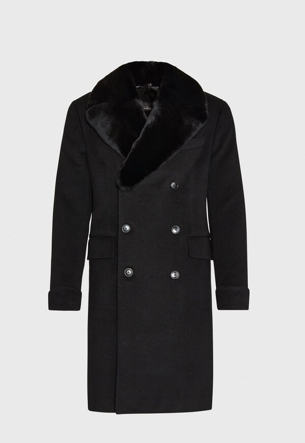 Paul Stuart Cashmere Double Breasted Overcoat with Rabbit Fur Collar, image 1