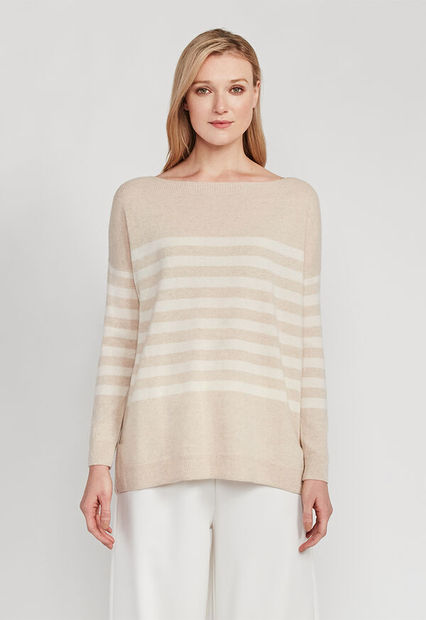 Paul Stuart Striped Boatneck Cashmere Sweater, image 1