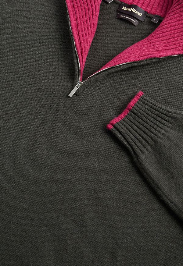 Paul Stuart Cashmere Quarter Zip Sweater with Inside Contrast, image 2