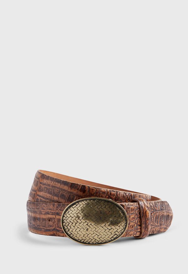 Paul Stuart Crocodile Belt With Woven Pattern Oval Buckle