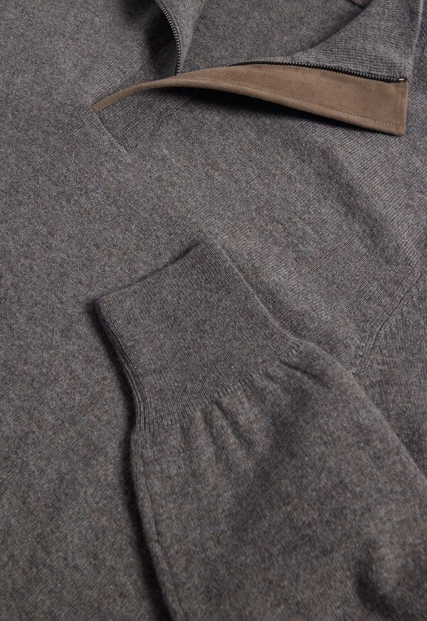 Paul Stuart Cashmere Quarter Zip with Suede Trim, image 2