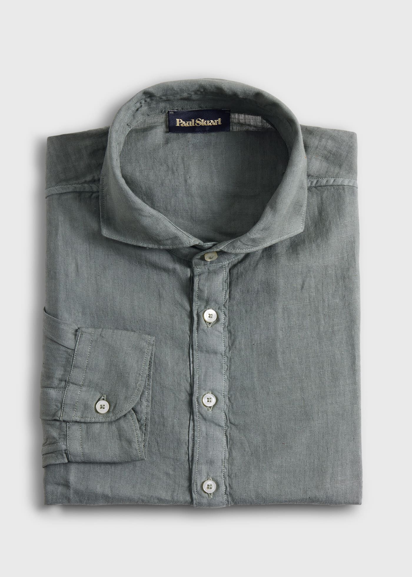 トップス 90s- paul stuart black linen shirt Linen Half Placket Sport Shirt