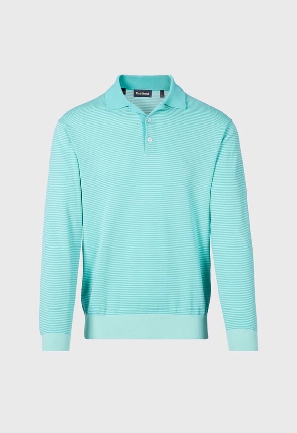 Paul Stuart Cotton Stripe Long Sleeve Polo, image 1