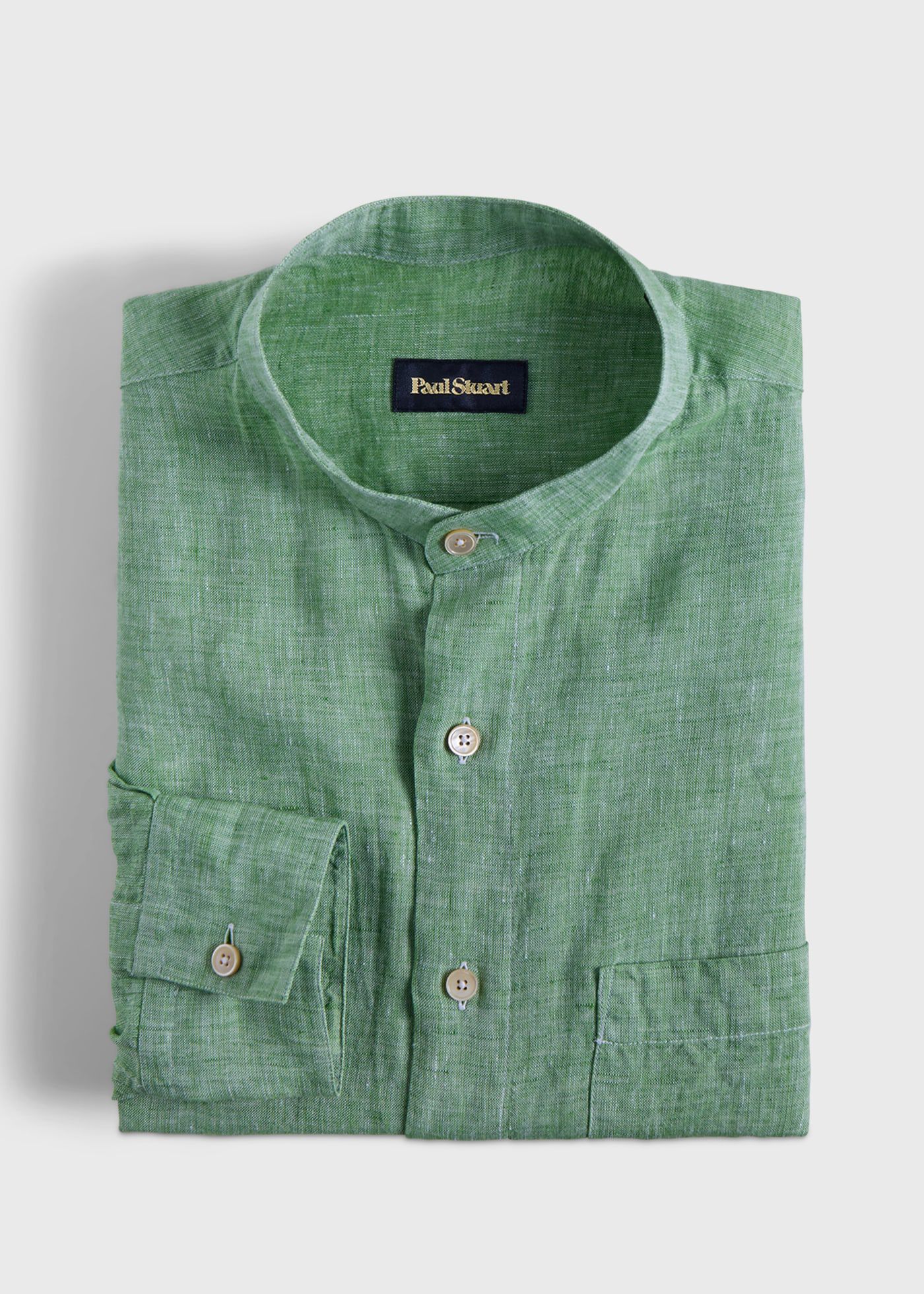 Washed Linen Stand Collar Shirt