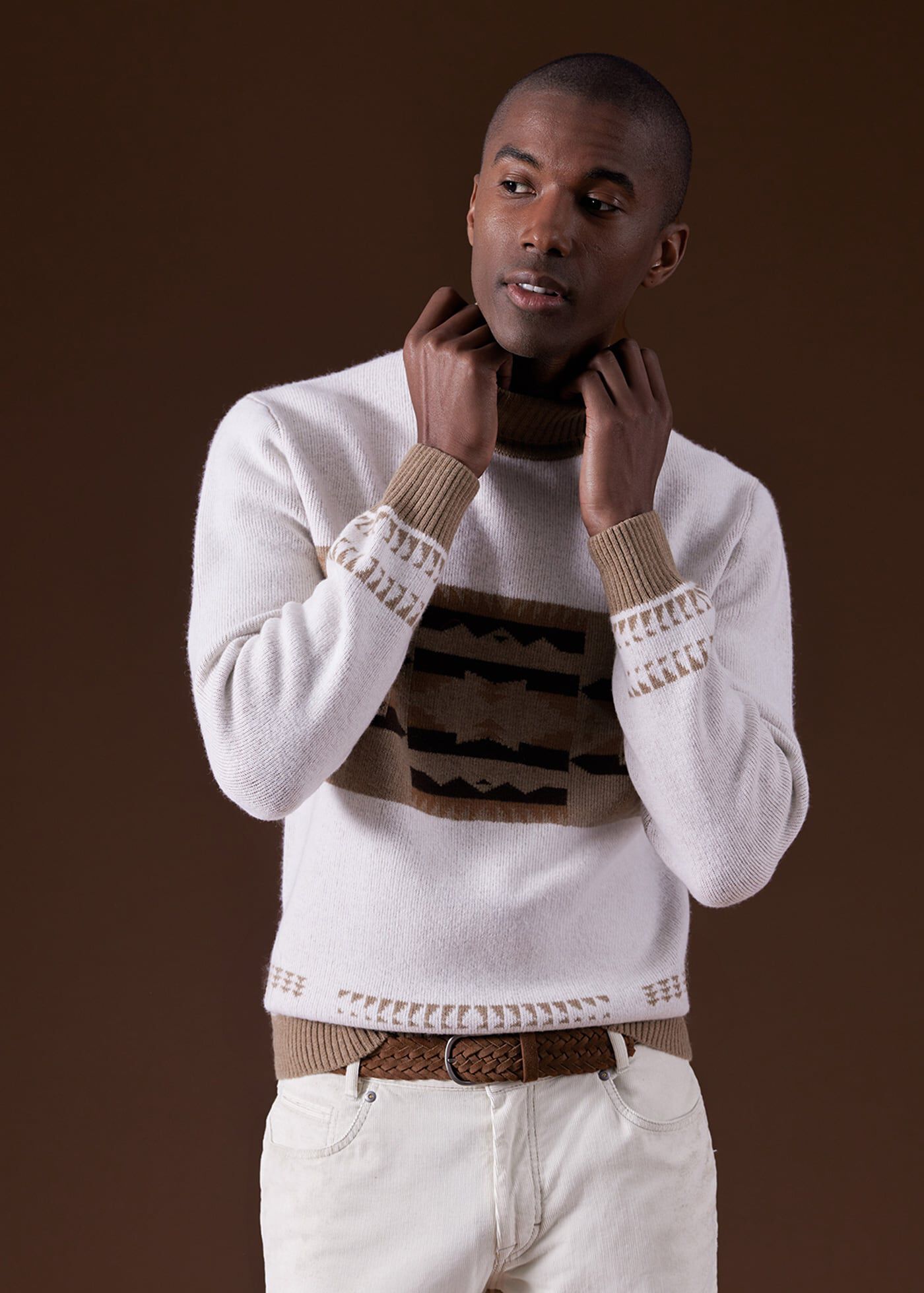 Cashmere Wool Intarsia Turtleneck Sweater