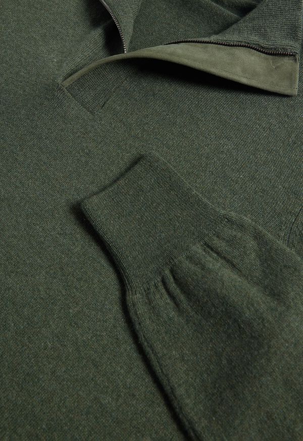 Paul Stuart Cashmere Quarter Zip with Suede Trim, image 2
