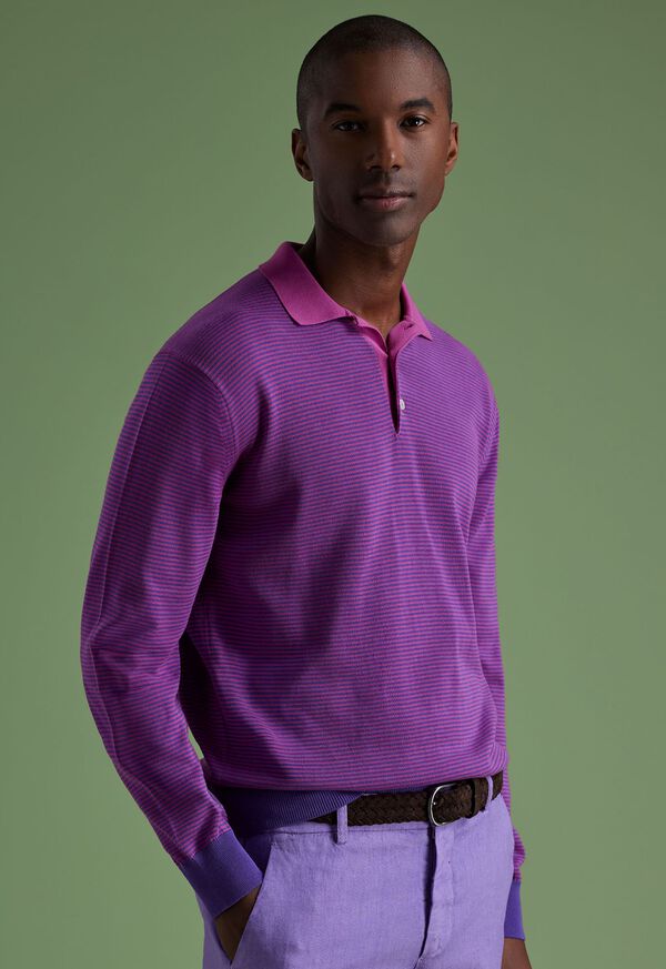 Paul Stuart Cotton Stripe Long Sleeve Polo, image 2