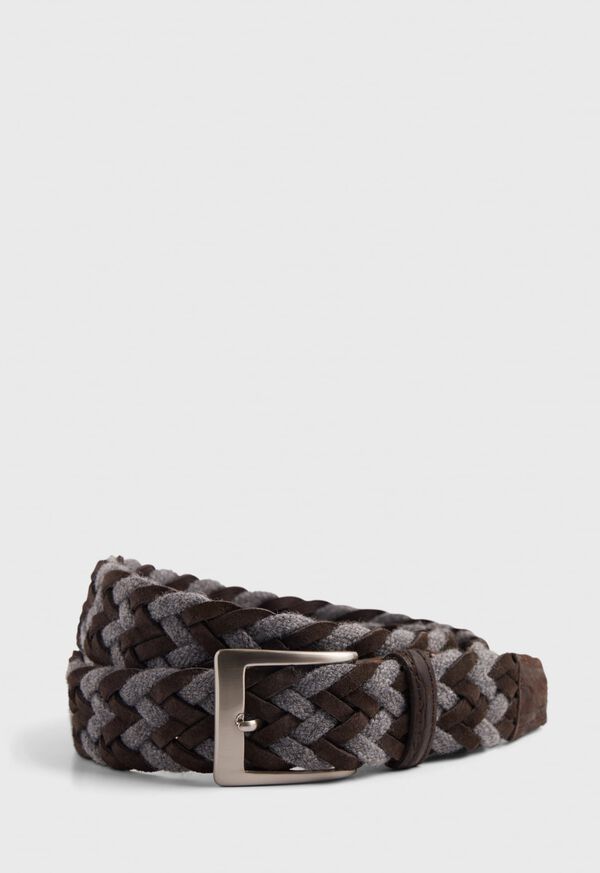 Paul Stuart Cloth and Suede Woven Braided Belt with Crocodile Tabs, image 1