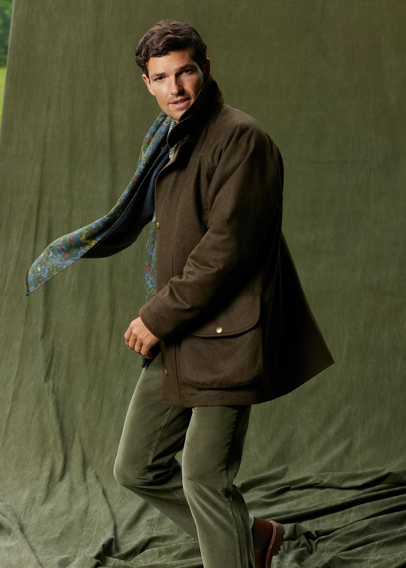 Wool Loden Field Coat with Contrast Interior