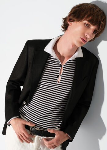 Paul Stuart Linen & Cotton Long Sleeve Stripe Polo