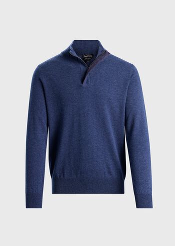 Paul Stuart Cashmere Quarter Zip With Suede Trim