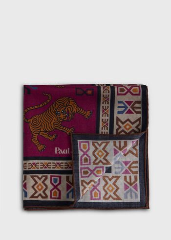 Paul Stuart Wool & Silk Tiger Print Pocket Square
