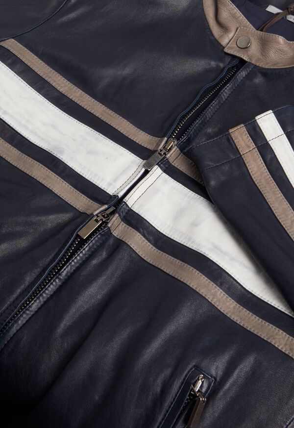 Paul Stuart Leather Riding Jacket with Stripe, image 2