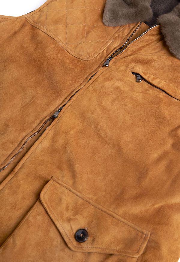 Paul Stuart Suede Vest with Beaver Fur Collar, image 3