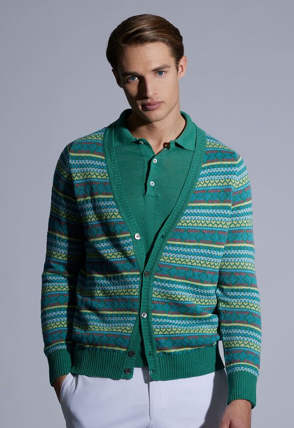 Paul Stuart Linen & Cotton Fair Isle Cardigan, image 2
