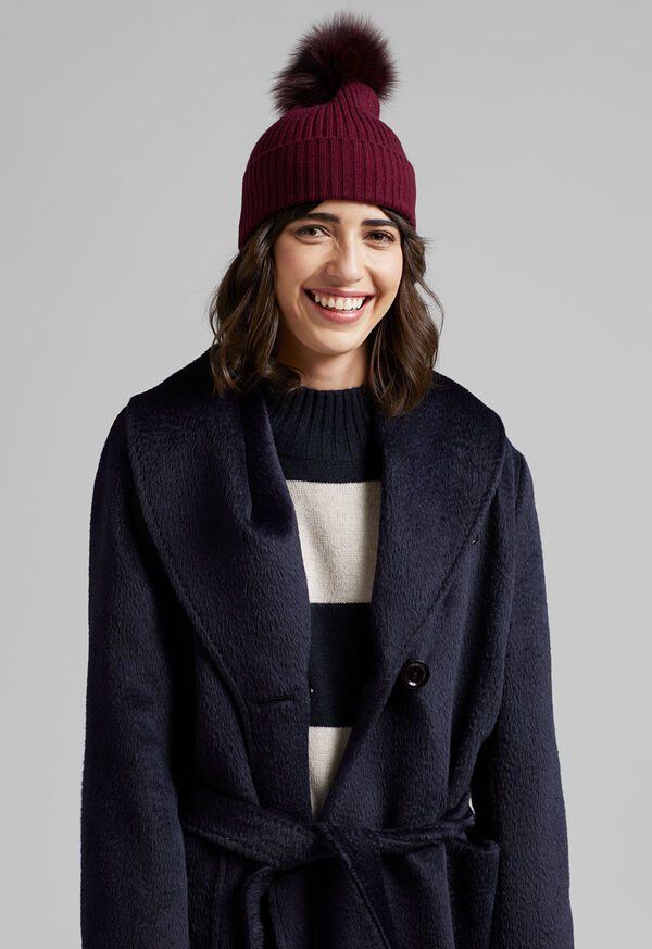 Paul Stuart Cashmere Ribbed Hat with Fur Pom, image 6