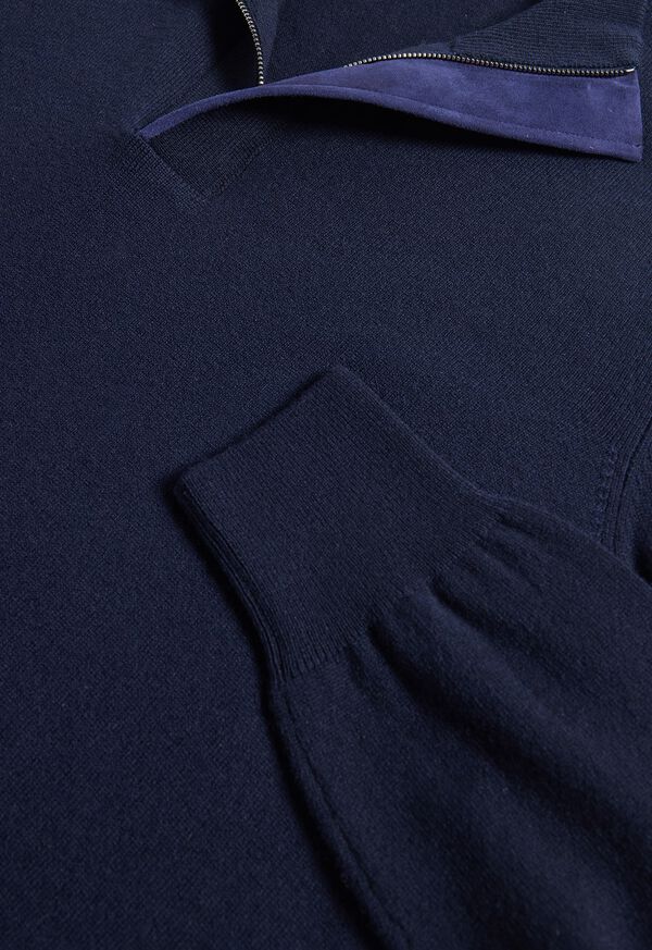 Paul Stuart Cashmere Quarter Zip with Suede Trim, image 2