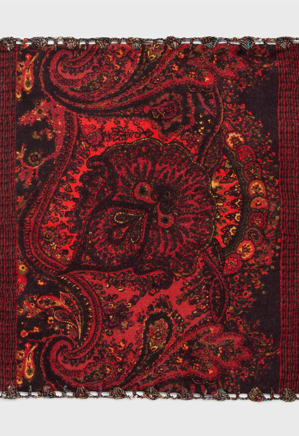 Paul Stuart Printed Wool Paisley Pocket Square with Hand Embroidery, image 1