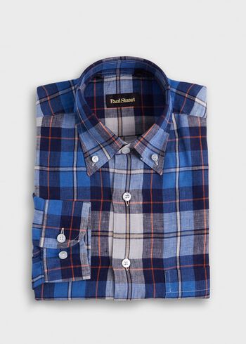 Paul Stuart Linen Plaid Sport Shirt