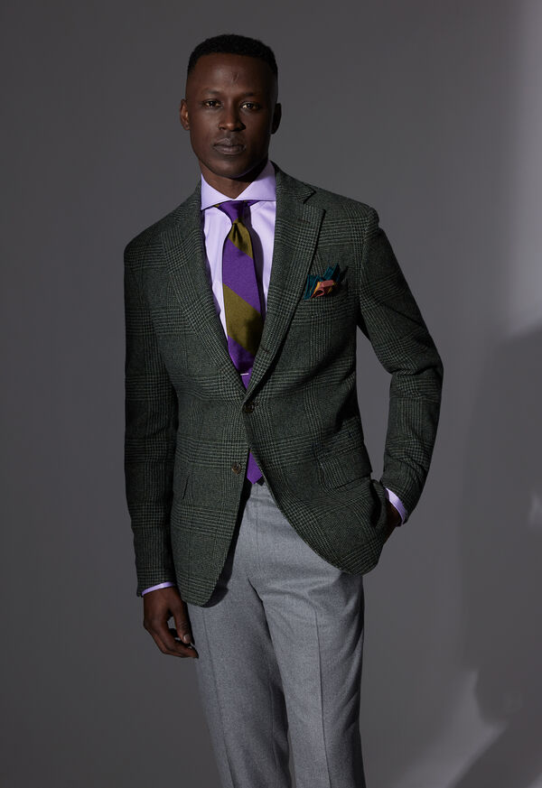 Paul Stuart Olive Plaid Jacket & Plum Tie Look, image 1
