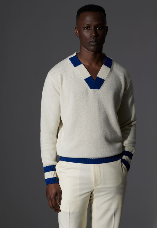 Paul Stuart Cream & Blue Cricket Sweater Look, image 1
