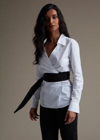 Paul Stuart Poplin Wrap Around Blouse withBlk Belt & Open Collar, thumbnail 2