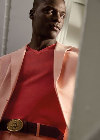 Paul Stuart Man on the Fence Brass Buckle Belt