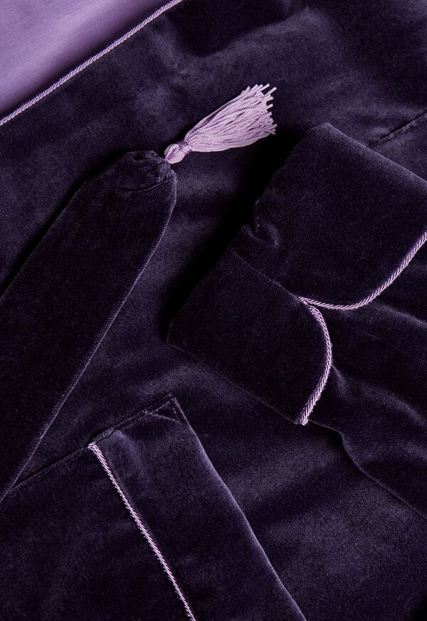 Men's Smoking Jacket Purple Cotton Velvet Black Gold Satin Fine Quilted  With Cord Piping